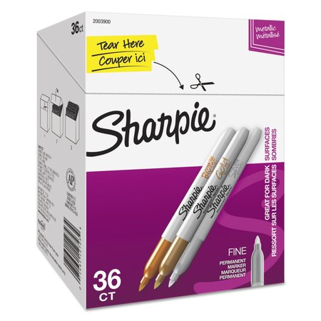 SHARPIE Metallic Fine Point Permanent Markers, Bullet Tip, Gld-Slvr-Brnz, PK36 2003900